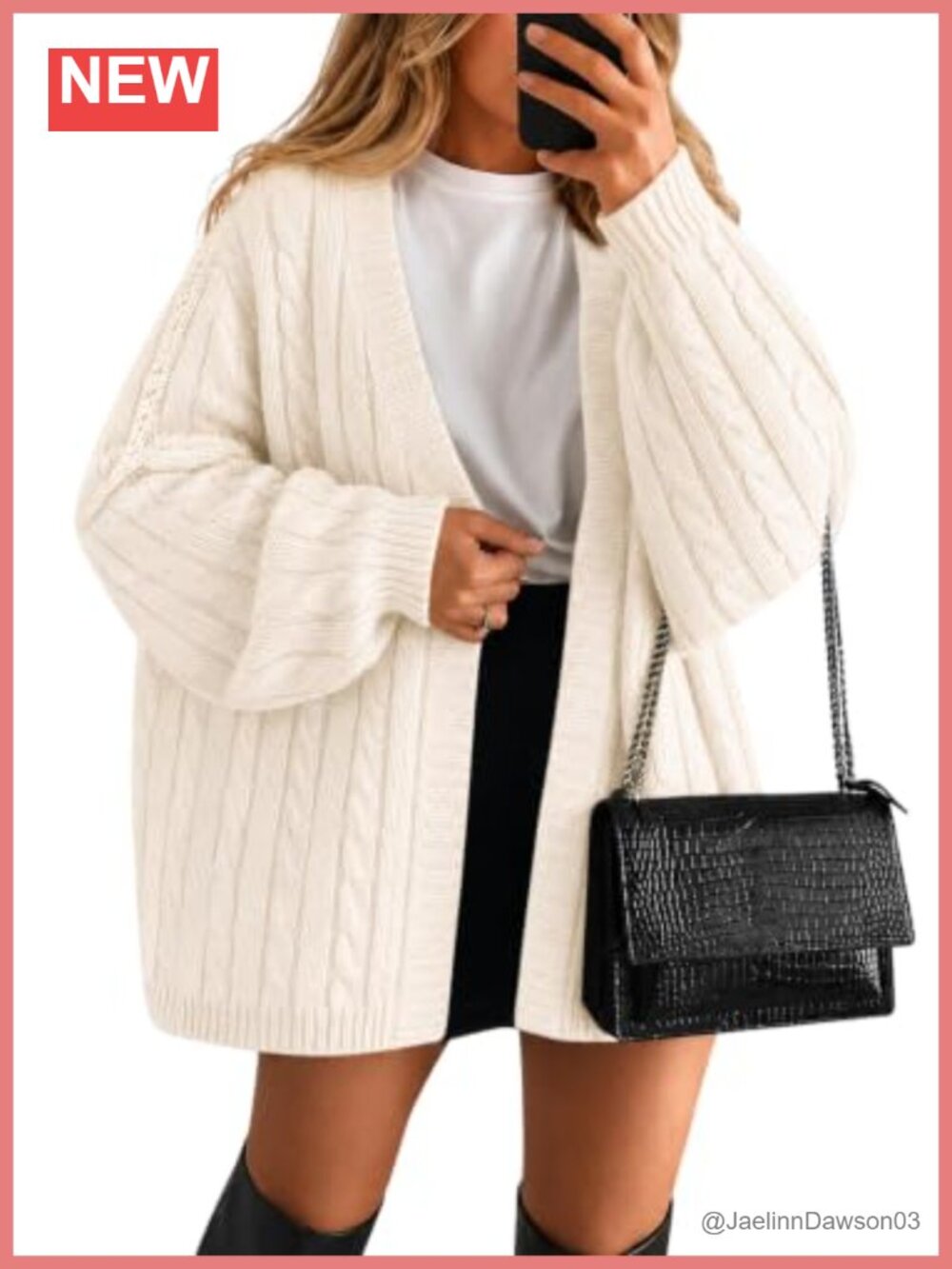 Oversized Cable Knit Cardigan Sweater with Balloon Sleeves Open Front